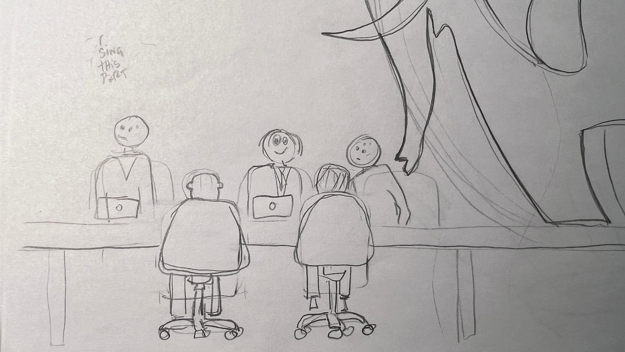 Second sketch, adding people to the meeting. 